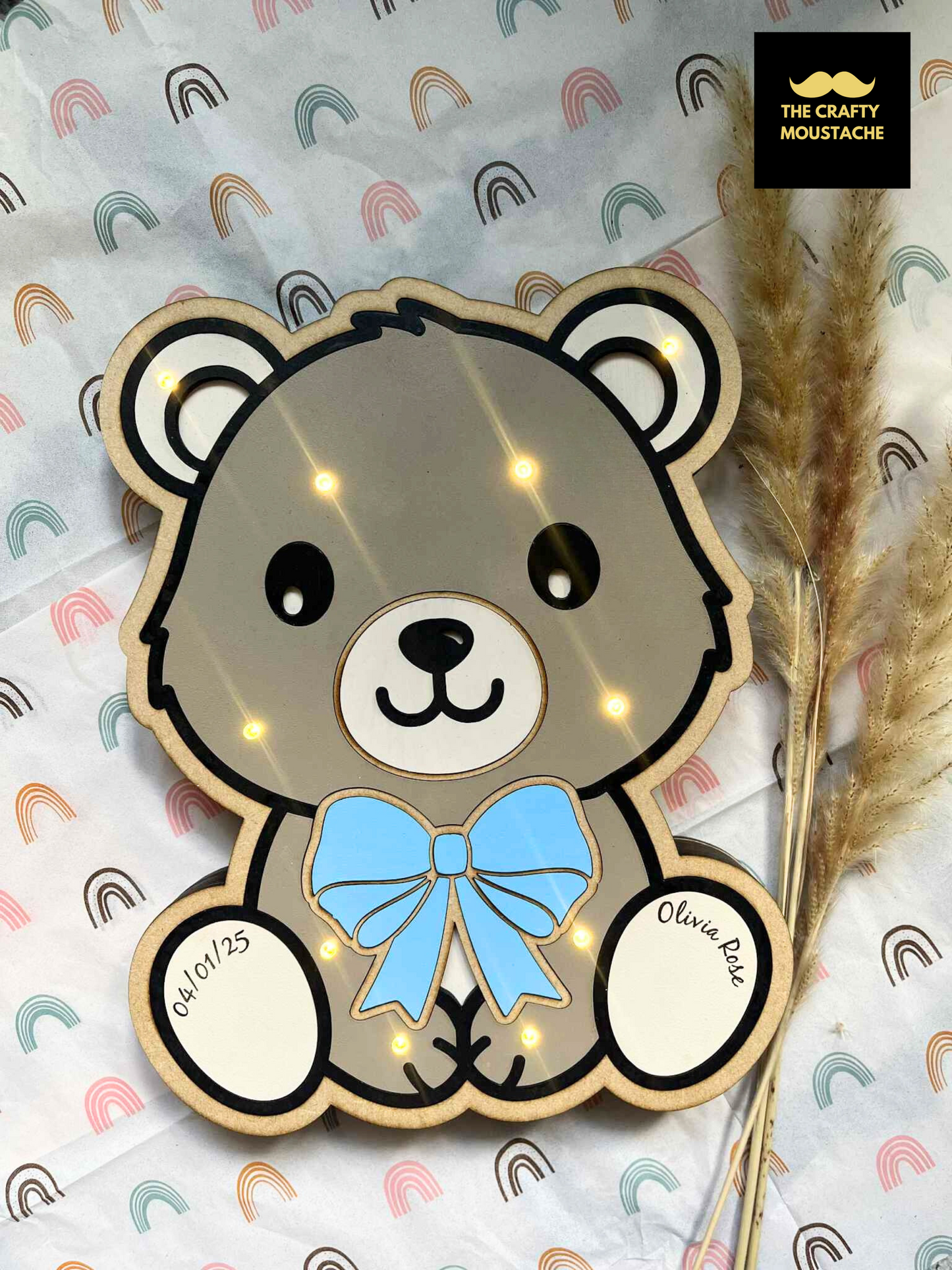 The Everglow Bear Blue (Night Light) - Custom Engraved Paw Prints