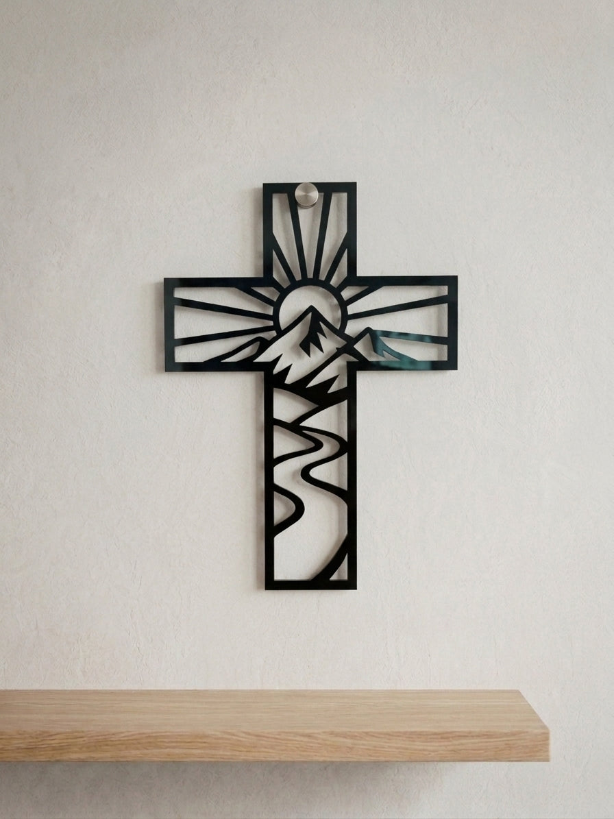 Mountain River Cross Wall Art