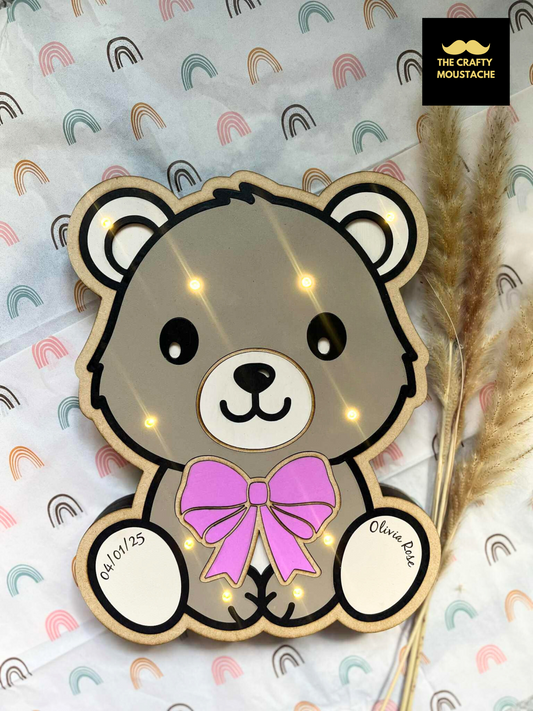 The Everglow Bear Purple (Night Light) - Custom Engraved Paw Prints